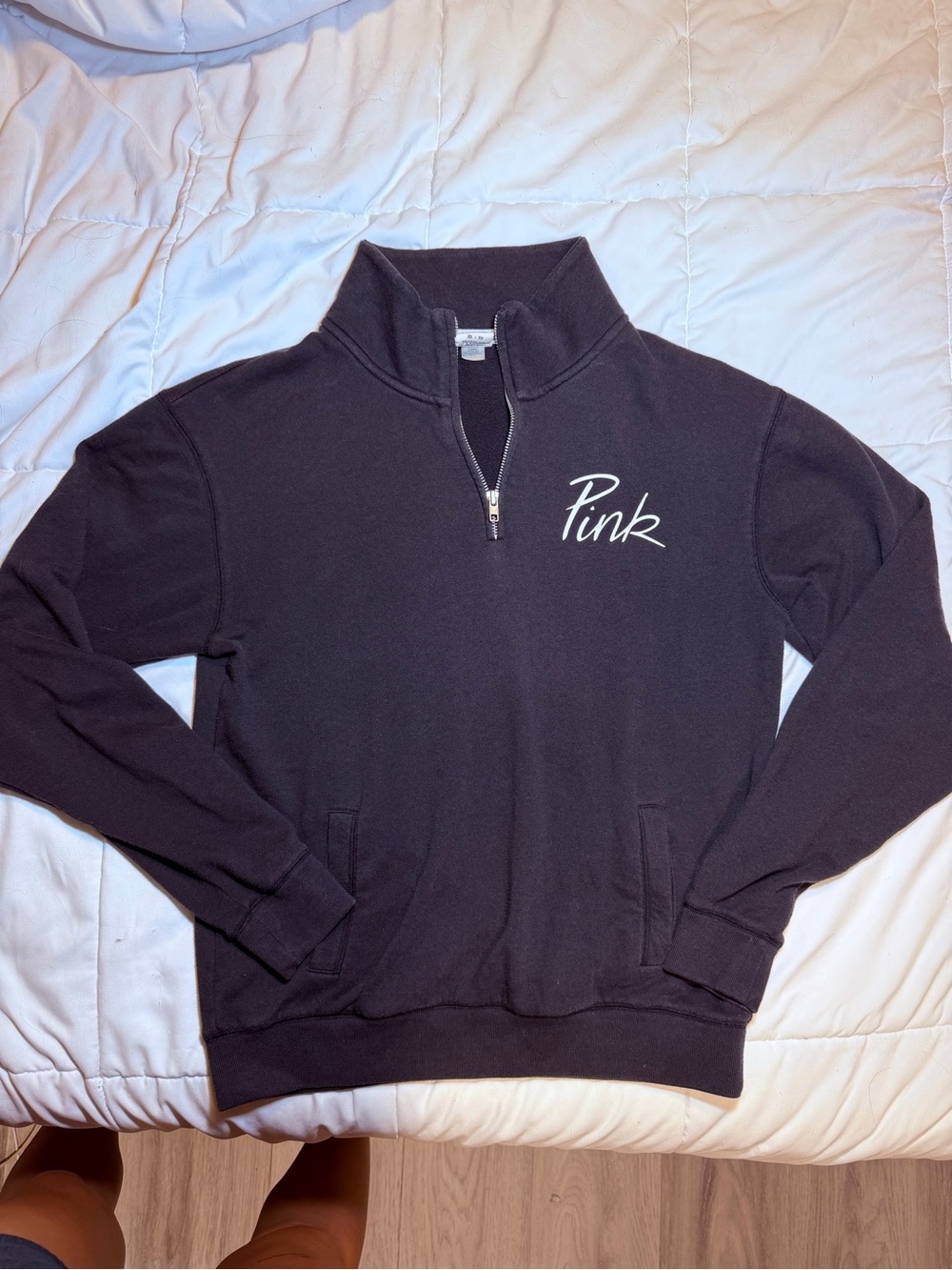 PINK Victoria's Secret Black Half-Zip Sweatshirt with White Script